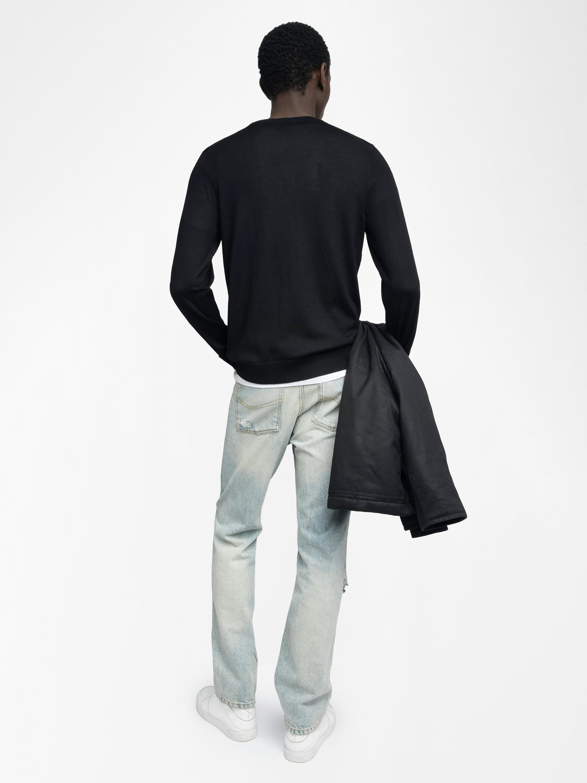 Kennedy Jumper 100% Merino Wool - Round neck jumper with Voltaire writing on the front.